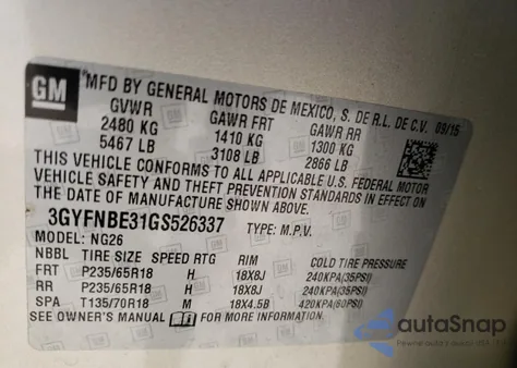 2016 Cadillac Srx Luxury Collection from USA, damaged, VIN 3GYFNBE31GS526337